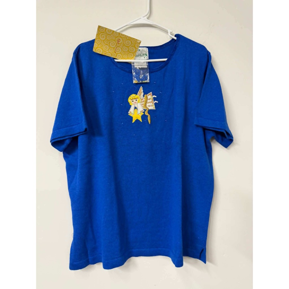 Quacker Factory NWT 1X Angel Sequin Embroidered Knit Sweater Top